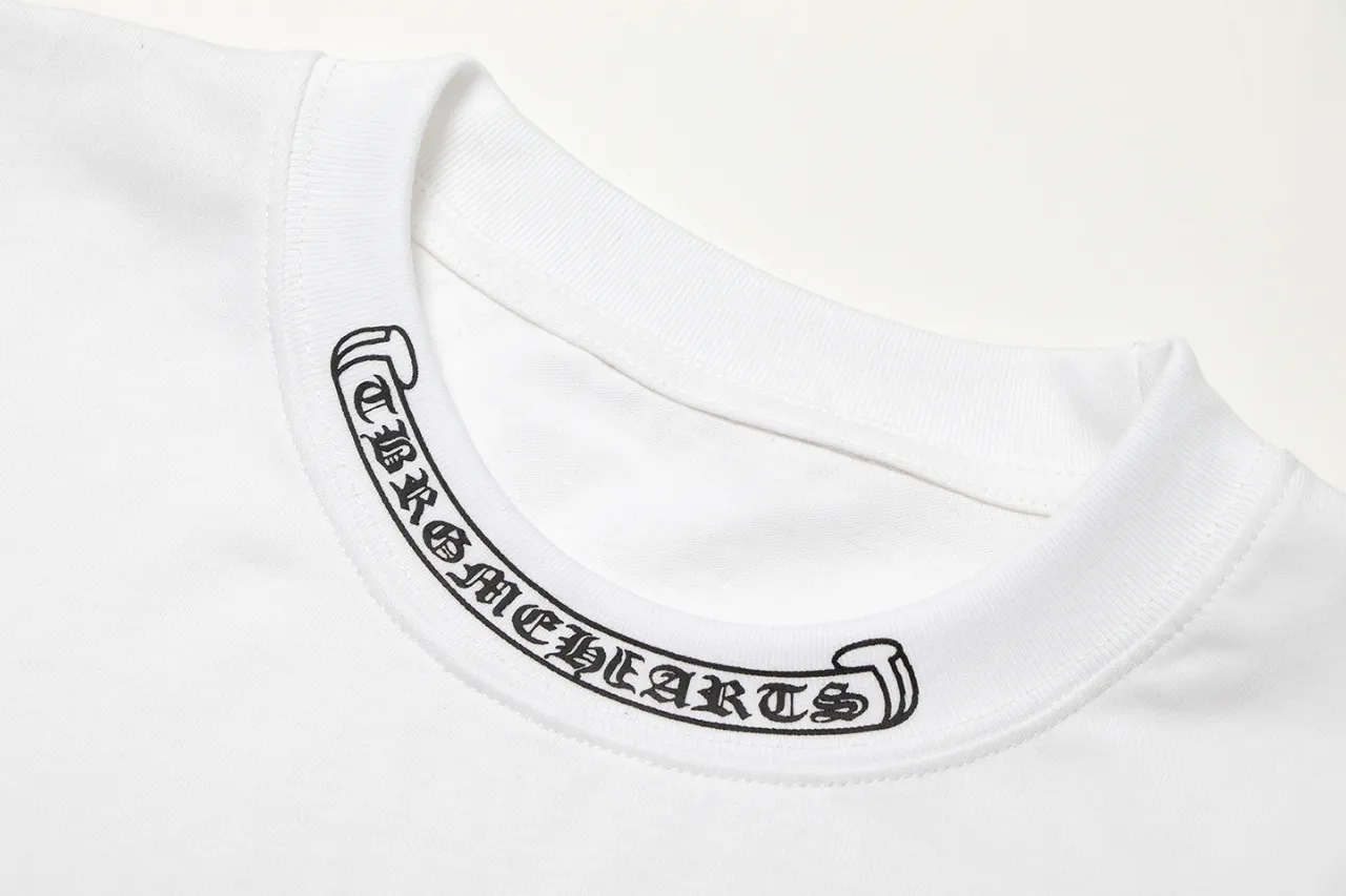 P170 Chrome Hearts Chrome Hearts Cross Metallic Denim Splicing Short Sleeves Size: SMLXL Color: White Black